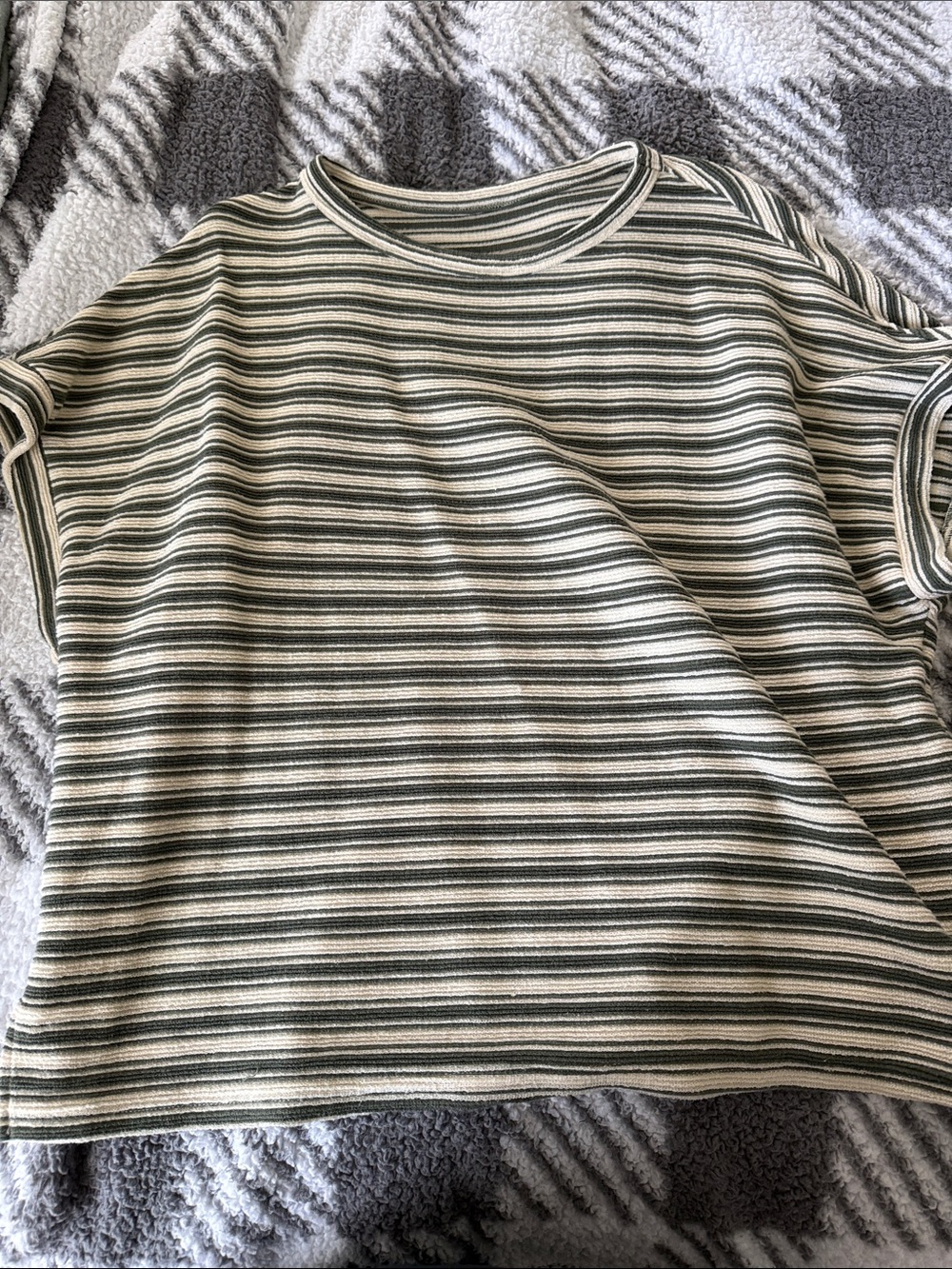 Striped Short Sleeve shirt in Olive & Cream! Heavier good quality material!